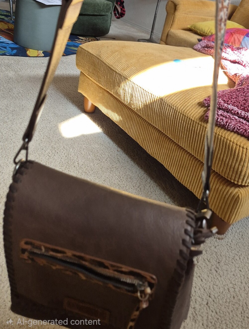 Wrangler Brown Leather Crossbody Bag with Whipstitch Trim